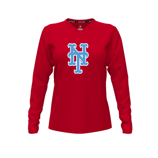 [FTLVPTRD-FYXS-LOGO1] Decker Performance T-Shirt (Female Youth XS, Red, V Neck, Logo 1, Long Sleeve)